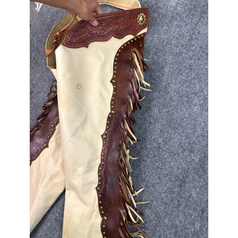 Leather Legends Montana Leather Chaps Fringe Tooled Concho Western Rodeo - Picture 14 of 14